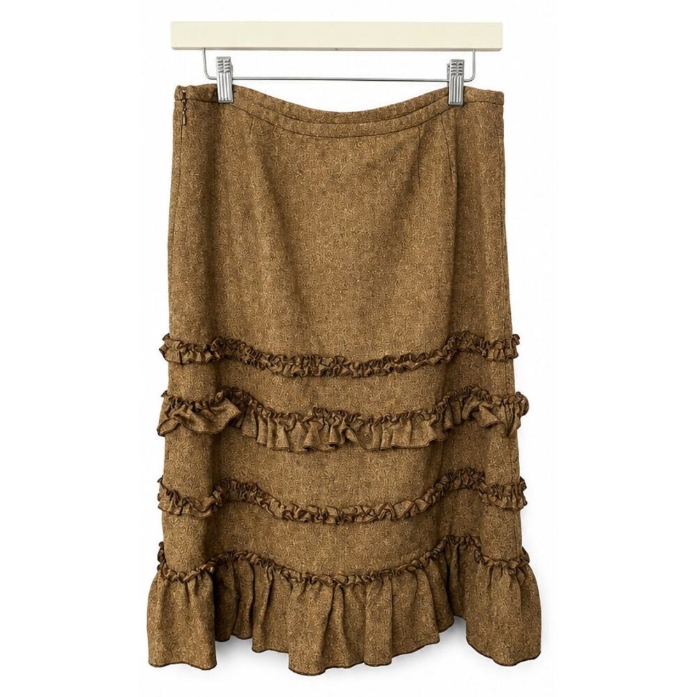 Ann Taylor Loft Brown Wool Blend Ruffle Midi Skirt Size 14